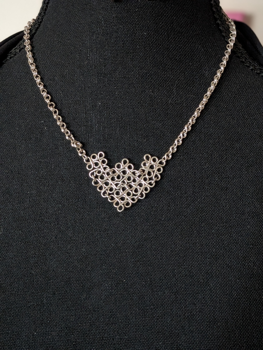 Vintage Silver Bib  Heart Necklace - Women's Jewelry, Chain Link